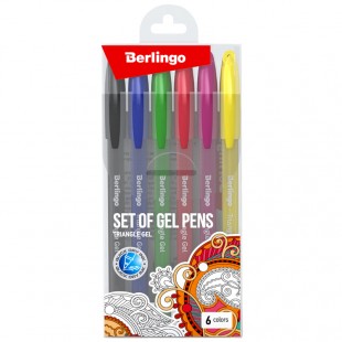 Ручки гелевые BERLINGO "Triangle Gel", игольчатый узел 0,5 мм, пластик, комплект 6 штук