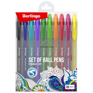 Ручки шариковые BERLINGO "Triangle 100T", узел 0,7 мм, набор 10 цветов