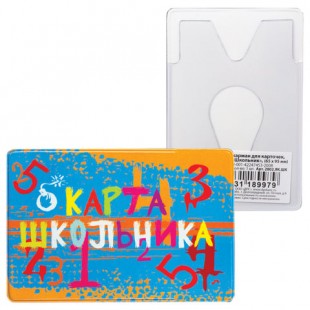 Обложка-карман для карточек, пропусков, ПВХ, "Школьник", 65х95 мм, ДПС, 2802.ЯК.ШК