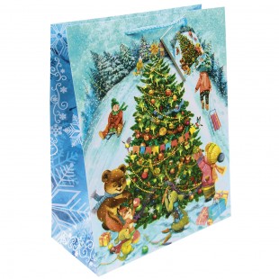 Пакет подарочный MAGIC TIME "Новогодние гуляния", 18х23х10 см, ламинация, голубой