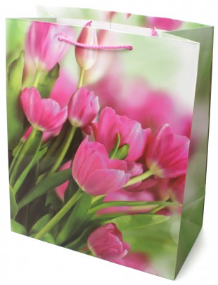 Пакет подарочный MILAND "Красивые тюльпаны", 33х45х10 см, ламинация, микс