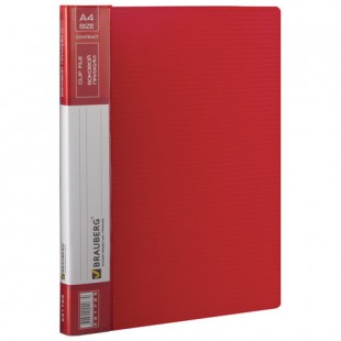 Папка с прижимом BRAUBERG "Contract", А4, 21 мм, 700 мкм, внутренний карман, пластик, красный