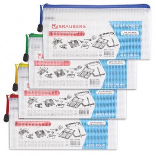 Папка-конверт на молнии BRAUBERG "Segment", 255х130 мм, ПВХ, сетка, прозрачная, 223888