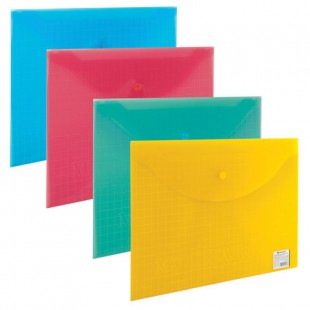 Папка-конверт с кнопкой BRAUBERG "My clear bag", А4, прозрачная, ассорти, до 100 листов, 0,15 мм, 225174