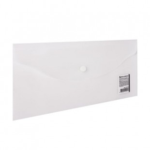 Папка-конверт с кнопкой BRAUBERG, 250х135 мм, 180 мкм, прозрачная, 227316