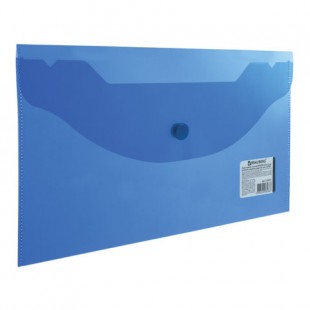 Папка-конверт на кнопке BRAUBERG, 250х135 мм, 150 мкм, синий прозрачный