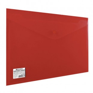 Папка-конверт на кнопке BRAUBERG, А4, 200 мкм, красный