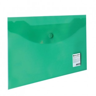 Папка-конверт с кнопкой BRAUBERG, А5, 240х190 мм, прозрачная, зеленая, 0,15 мм, 224025