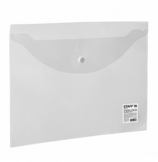Папка-конверт с кнопкой STAFF, А4, 340х240 мм, прозрачная, до 100 листов, 0,12 мм, 225173