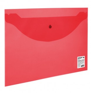 Папка-конверт с кнопкой STAFF, А4, 340х240 мм, прозрачная, красная, до 100 листов, 0,12 мм, 225172