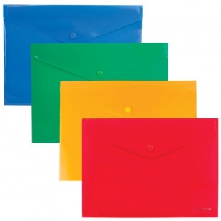 Папка-конверт с кнопкой, непрозрачная, ERICH KRAUSE "Envelope Folder", B5, диагональ, 4 цвета ассорти, 0,18 мм, 2994