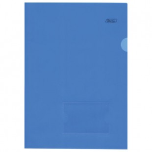 Папка-уголок с карманом для визитки HATBER, А4, 180 мкм, синий