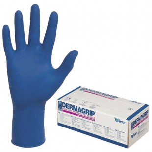 Перчатки латексные смотровые DERMAGRIP "High Risk", размер L, синий, комплект 50 штук (25 пар)