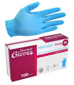 Перчатки нитриловые GLOVES, размер M, голубой, комплект 100 штук ( 50 пар)