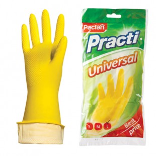 Перчатки хозяйственные PACLAN "Practi", размер L, латекс с напылением, желтый