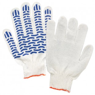 Перчатки вязаные ЛАЙМА "Волна", 7,5 класс, размер 7, х/б с пвх, белый, комплект 5 пар