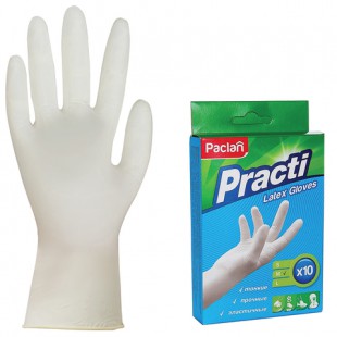 Перчатки хозяйственные PACLAN "Practi", размер М, латекс, белый, комплект 10 штук (5 пар)