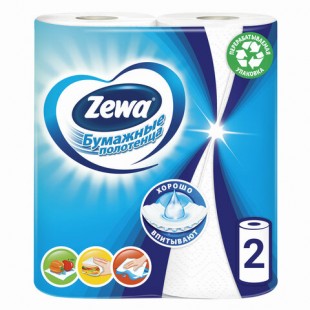Полотенца бумажные на втулке ZEWA, 14 м х 2 штуки, 2-слойные, белый