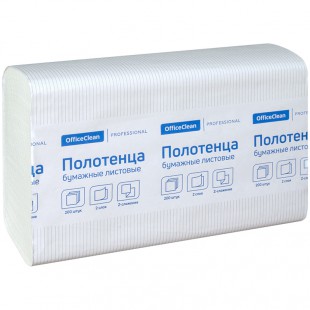 Полотенца бумажные листовые OFFICE CLEAN, Z-сложение, 21,5х24 см, 200 л, 2-сл., белый, 20 шт в короб