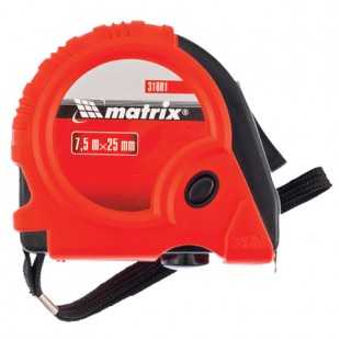 Рулетка измерительная MATRIX "Rubber", 25 мм х 7,5 м, пластик/резина, красный