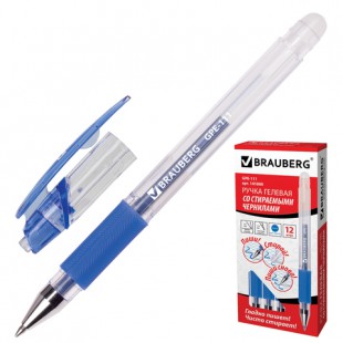 Ручка гелевая стираемая BRAUBERG "Number One", грип, игольчатый узел 0,5 мм, синий