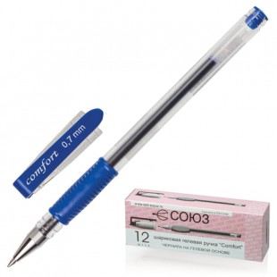 Ручка гелевая СОЮЗ "Comfort", грип, узел 0,7 мм, пластик, синий