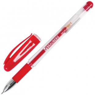 Ручка гелевая BRAUBERG "Geller", грип, игольчатый узел 0,5 мм, красный