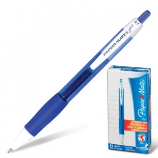 Ручка гелевая автоматическая PAPER MATE "PM Gel", грип, узел 1 мм, пластик, синий