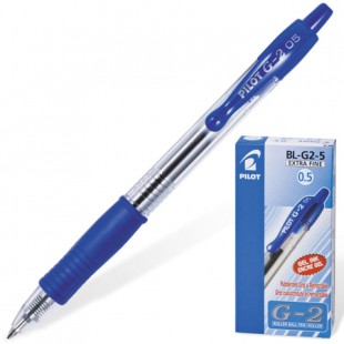 Ручка гелевая автоматическая PILOT "G-2", грип, узел 0,5 мм, пластик, синий