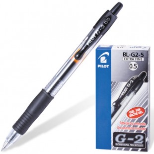 Ручка гелевая автоматическая PILOT "G-2", грип, узел 0,5 мм, пластик, черный