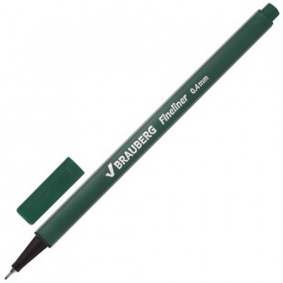 Ручка капиллярная BRAUBERG "Aero", 0,4 мм, металлический наконечник, трехгранная, темно-зеленая, 142251