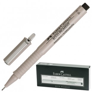 Ручка капиллярная FABER-CASTELL "Ecco Pigment", толщина письма 0,6 мм, корпус серый, черная, 166699
