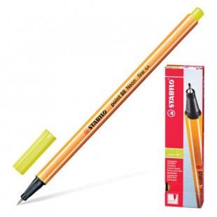Ручка капиллярная STABILO "Point", толщина письма 0,4 мм, цвет неоновый желтый, 88/024