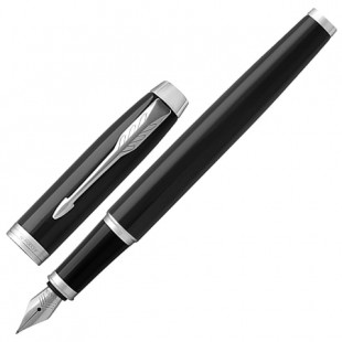 Ручка перьевая PARKER "IM Core Black Lacquer CT", корпус черный, латунь, лак, хромированное покрытие деталей, 1931644, синяя
