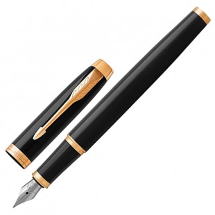 Ручка перьевая PARKER "IM Core Black Lacquer GT", корпус черный, латунь, лак, позолоченные детали, 1931645, синяя