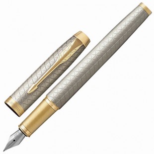 Ручка перьевая PARKER "IM Premium Warm Silver GT", корпус серебристый, анодированный алюминий, позолоченные детали, 1931684, синяя