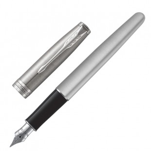 Ручка перьевая PARKER "Sonnet Steel CT", корпус серебристый, нержавеющая сталь, палладиевое покрытие деталей, 1931509, черная