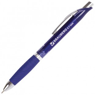 Ручка шариковая автоматическая BRAUBERG "Metropolis-X", грип, игольчатый узел 0,7 мм, синий