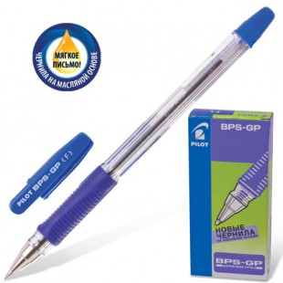 Ручка шариковая масляная PILOT "BPS-GP-F-L", грип, узел 0,7 мм, пластик, синий