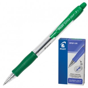 Ручка шариковая автоматическая PILOT "Super Grip", грип, узел 0,7 мм, пластик, зеленый