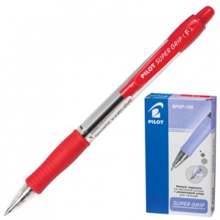 Ручка шариковая автоматическая PILOT "Super Grip", грип, узел 0,7 мм, пластик, красный