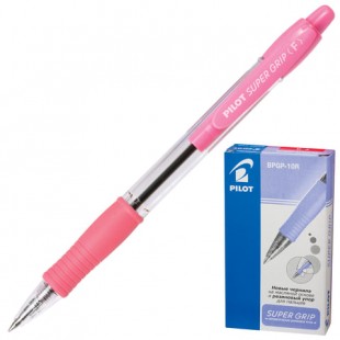 Ручка шариковая автоматическая PILOT "Super Grip Розовый", грип, узел 0,7 мм, пластик, синий
