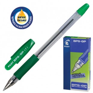 Ручка шариковая масляная PILOT "BPS-GP-F-G", грип, узел 0,7 мм, пластик, зеленый