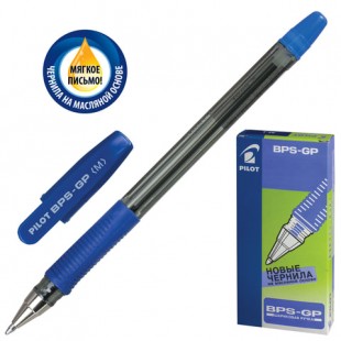 Ручка шариковая масляная PILOT "BPS-GP-M-L", грип, узел 1 мм, пластик, синий