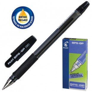 Ручка шариковая масляная PILOT "BPS-GP-M-B", грип, узел 1 мм, пластик, черный