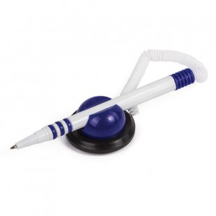 Ручка шариковая настольная BRAUBERG "СТЕНД-ПЕН", на пружинке, с клейким основанием, цвет корпуса белый/синий, синяя, 141353