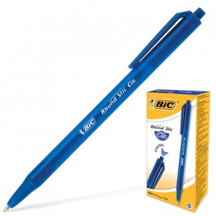 Ручка шариковая автоматическая BIC "Round Stic Clic", узел 1 мм, синий