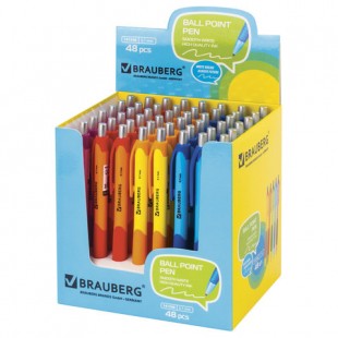 Ручка шариковая автоматическая BRAUBERG "Juicy", грип, узел 0,7 мм, пластик, синий