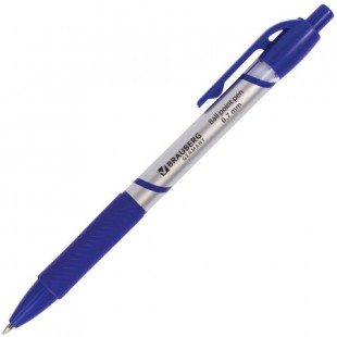 Ручка шариковая автоматическая BRAUBERG "Leader", грип, узел 0,7 мм, синий