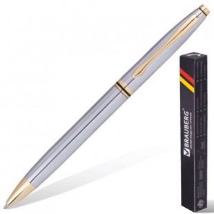 Ручка шариковая BRAUBERG бизнес-класса "De luxe Silver", корпус серебристый, золотистые детали, синяя, 141414